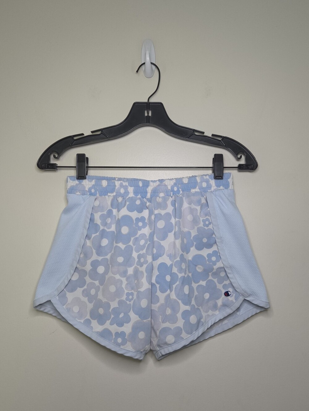 Girls Champion Blue Floral Print Athletic Shorts Sz Large /14